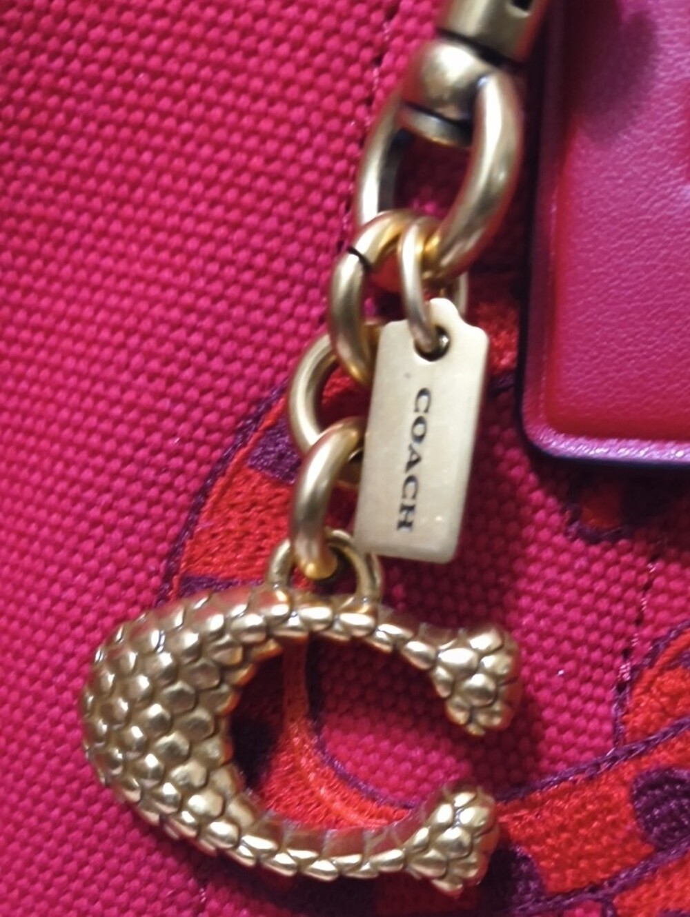 Coach 2025 Year Snake Med Red Canvas Tote with Year Of The Snake 2025 Gold Charm - Picture 9 of 11